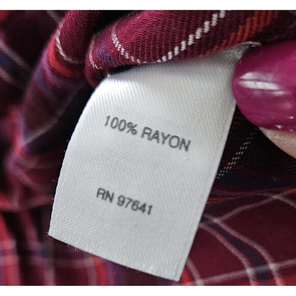 J Jill Womens Size L Maroon Pink Plaid Tunic Blouse Top Front Pocket Pullover - Picture 7 of 7